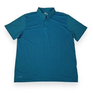 Russell Dri Power Men Turquoise Gray Stripe Short Sleeve Polo Shirt Size XL NWOT